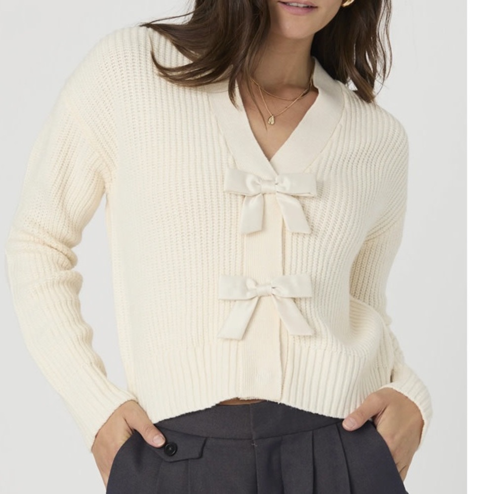 French Connection Cream Cardigan with Bow Details